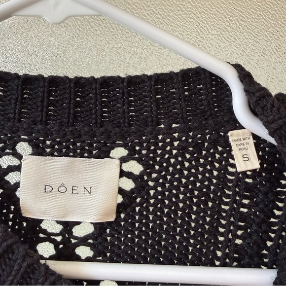 DOEN Forget Me Not Embroidered Cable Knit Cardigan Sweater in Black Sz S - Picture 7 of 8